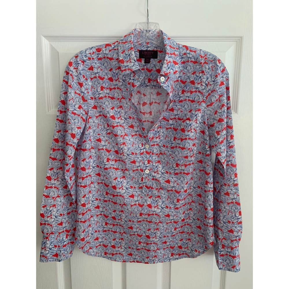 J Crew Liberty of London Matilda Tulip Floral Popover Shirt Top sz 00 Cotton
